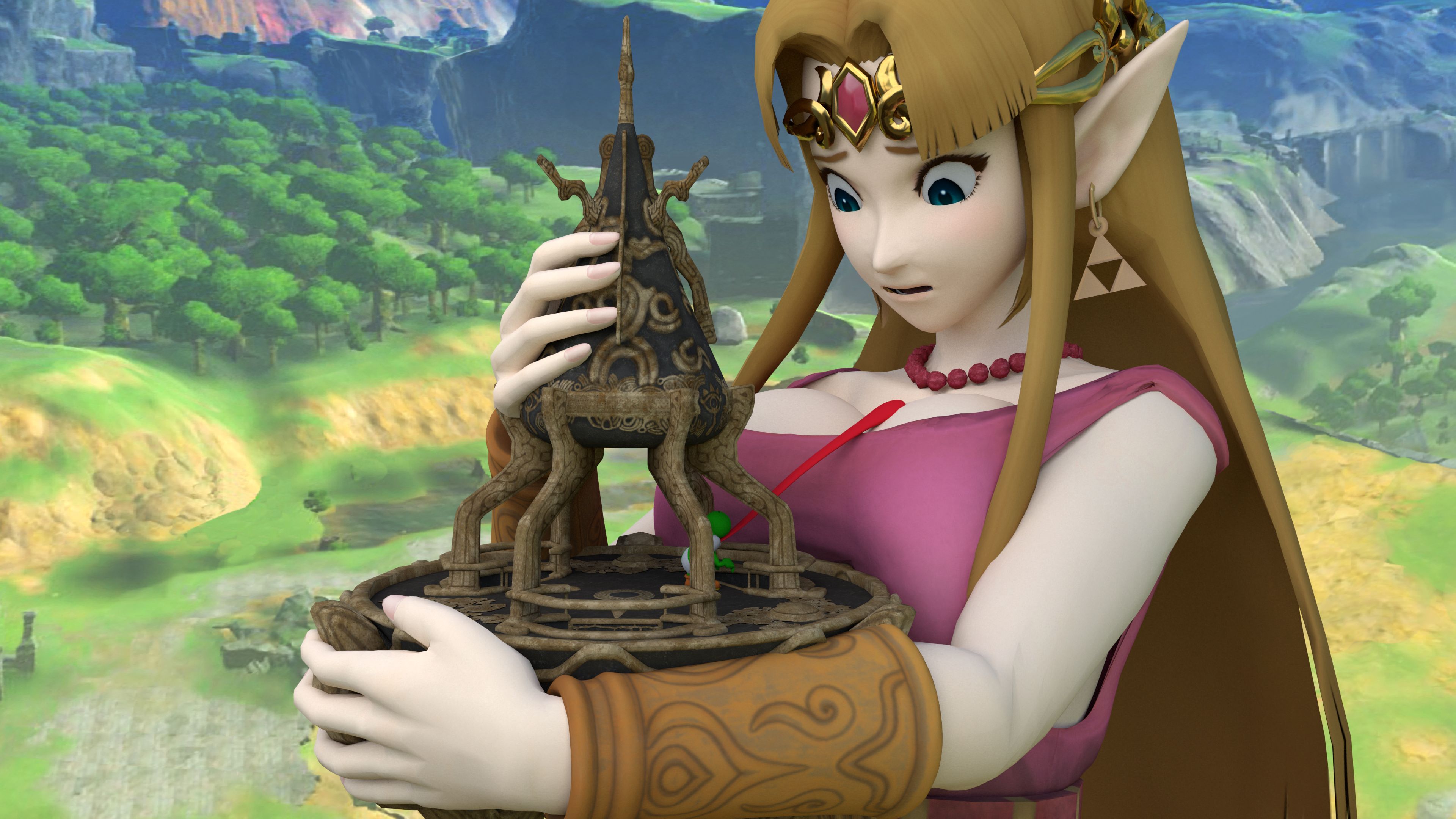 Giantess Zelda vs tower.